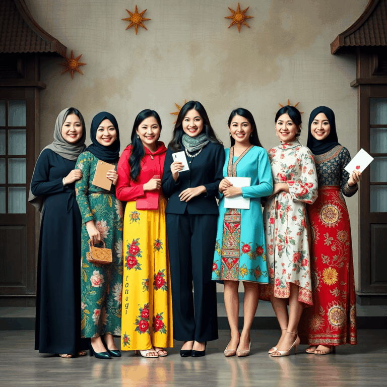 A diverse group of confident women stands together, smiling and holding letters and flags, representing global relationships against a backdrop of ...